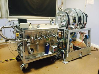 Noble gas spin-exchange optical pumping (SEOP) setup in a van