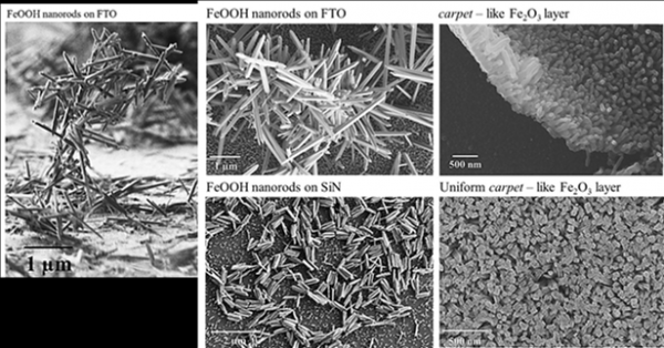Oxide nanorods for solar water splitting obtained by aqueous chemical growth