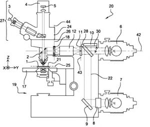 Dispositif de projection homothétique d’un motif à la surface d’un échantillon, procède de lithographie utilisant un tel dispositif.