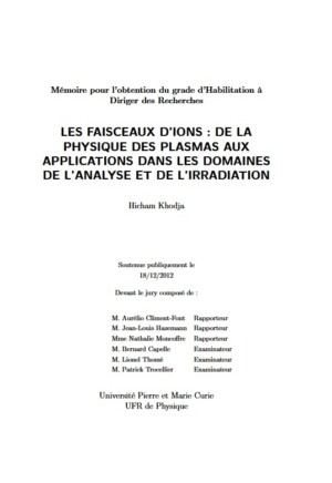HDR: Ion beams: from plasma physics to applications in analysis and irradiation fields