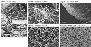 Oxide nanorods for solar water splitting obtained by aqueous chemical growth