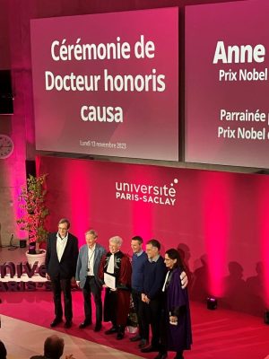 Remise du titre de Docteur honoris causa de l’Université Paris Saclay à Anne L’Huillier, en présence de ses proches collègues du CEA Saclay