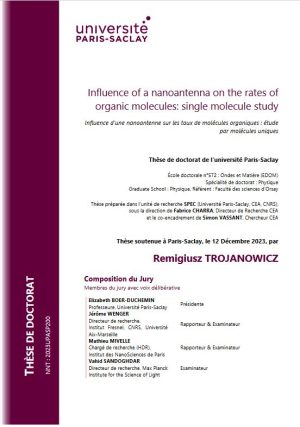 Influence d’une nanoantenne sur les taux des molécules organiques: étude par molécules uniques