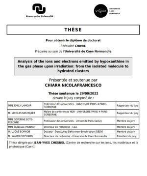 Analyse des ions et des électrons émis par l’hypoxanthine en phase gazeuse après irradiation : de la molécule isolée jusqu’aux agrégats hydratés