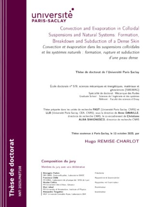 Convection et évaporation dans les suspensions colloïdales et les systèmes naturels : formation, rupture et subduction d’une peau dense