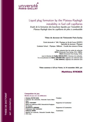 &Eacute;tude de la formation des bouchons liquides par l&rsquo;instabilit&eacute; de Plateau-Rayleigh dans les capillaires de piles &agrave; combustible