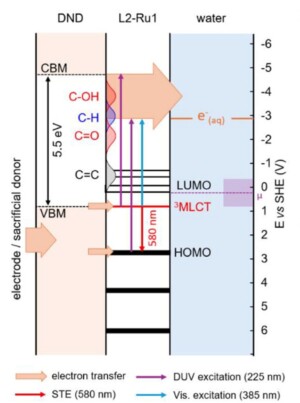 Des nanodiamants fonctionnalis&eacute;s pour produire des &eacute;lectrons solvat&eacute;s sous lumi&egrave;re solaire